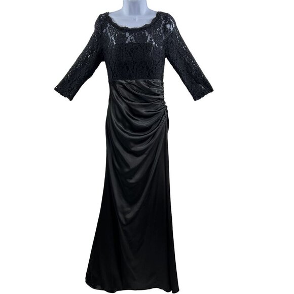 Ever Pretty Black Lace Satin Maxi Evening Gown Dress 8 Fairy Goth Minimalistic - Picture 1 of 16